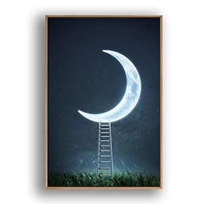 Framed Canvas Wall Art for Living Room, Bedroom Moon with Bright Canvas Prints for Modern Home Decoration Ready to Hang - 16"x24" inches