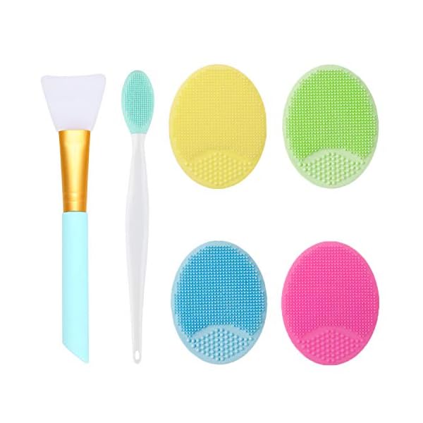 OBSCYON-4-Pcs-Manual-Silicone-Face-Scrubber-Facial-Cleansing-Brush1-Pcs-Silicone-Exfoliating-Lip-Brush-Nose-Cleaning-Brush-and-1-Pcs-Face-Mask-Brush-for-Lip-Skin-Smoothing-Cleaning OBSCYON 4 Pcs Manual Silicone Face Scrubber Facial Cleansing Brush,1 Pcs Silicone Exfoliating Lip Brush Nose Cleaning…