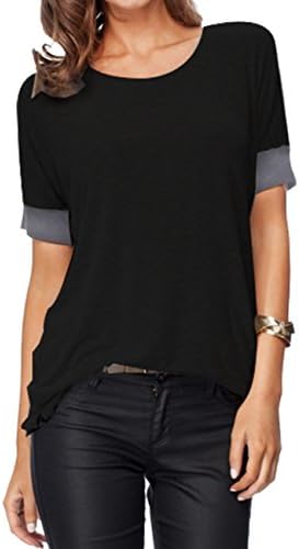 Women Casual 3/8 Sleeve Blouse T-Shirt Loose Fit Knit Tops Tees (Black XL)