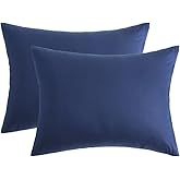 uwkcy Standard Pillow Cases, 100% Egyptian Cotton Pillowcases with Hidden Zipper, 500 Thread Count,Zippered Pillow Covers,Set of 2 (20x26 Inch, Navy Blue)