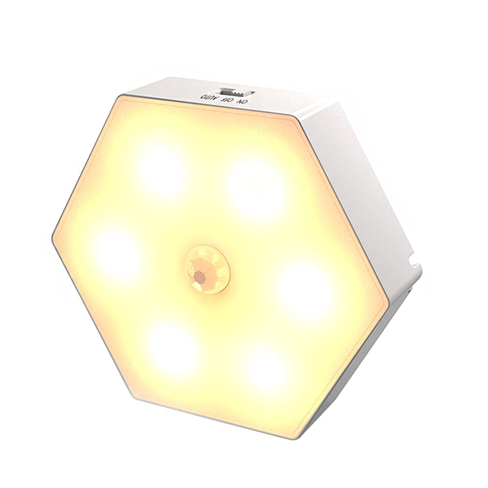 ANCLLO Wireless Intelligent Sensing Night Light Indoor, Rechargable Motion Puck Lights Stick on LED Closet Light, Hex Hanging Safe Lighting for Hallway, Stair, Kitchen, Cabinet, Bedroom