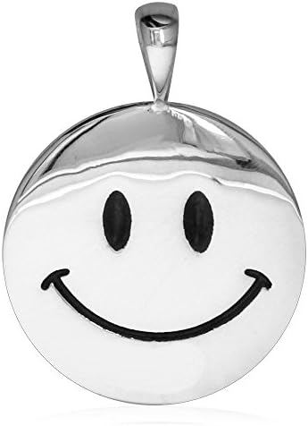 Medium Happy, Smiley Face Charm with Black in Sterling Silver