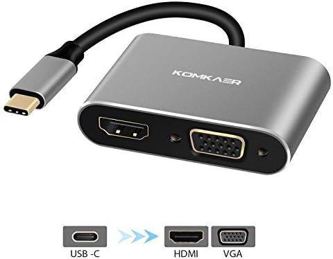 komkaer USB C to HDMI and VGA Adapter Hub, Type C 3.1 to 4K HDMI and 1080P VGA Video 2 in 1 Converters Adaptor for MacBook/MacBook Pro