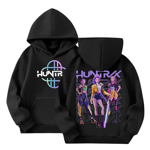 Demon Hunters Logo Merch Hoodies Girls Vintage Y2k Pullover Hip Hop Streetwear Oversized Fashion Long Sleeve Hooded Sweatshirt for Kids A-black