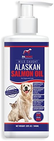 Natural Alaskan Salmon Oil Supplement For Dogs - EPA &amp; DHA Heart, Joint &amp; Immunity Support –Healthy Skin &amp; Coat –Decreased Shedding &amp; Itching –32 Oz Molecularly Distilled No Odor USA Fish Oil