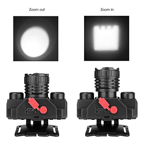 XGao LED Headlamp Adjustable Head Lamp USB Rechargeable Hands Free Headlight Comfortable Elastic Headband Brightest Torch Lamp Light 4 Modes Perfect for Night Camping Fishing Inspection (Black)