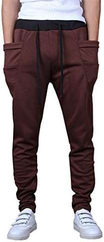 Summer River Men's Casual Slim Fit Jogging Harem Pants Drop Crotch Sports Trousers PT005 (XX-Large, COFFEE)
