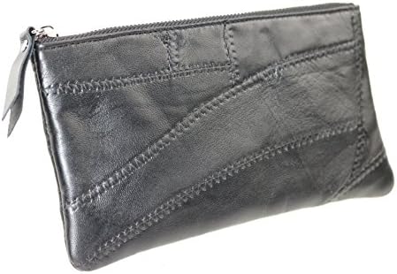 Yaoko 100% Handmade Genuine Sheepskin Leather Luxury Soft Zippered Coin Pouch Purse Credit Card Wallet (Long Style, Style3-Black)