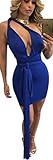 Mojessy Women's Sexy Multi Wear Bodycon Bandage Tank Midi Party Dress Clubwear Small Blue