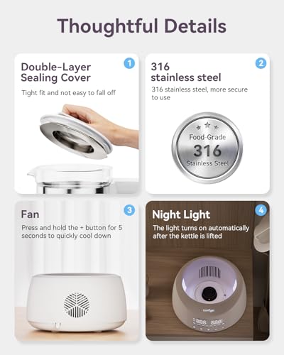 comfyer BK01 Bottle Warmer, Bottle Warmer with Night Light and Faster Cooling Fan, Instantly Water Warmer, Tea Kettle Electric with 6 Temperature Control Presets, Feed Baby More Easier and Healthier