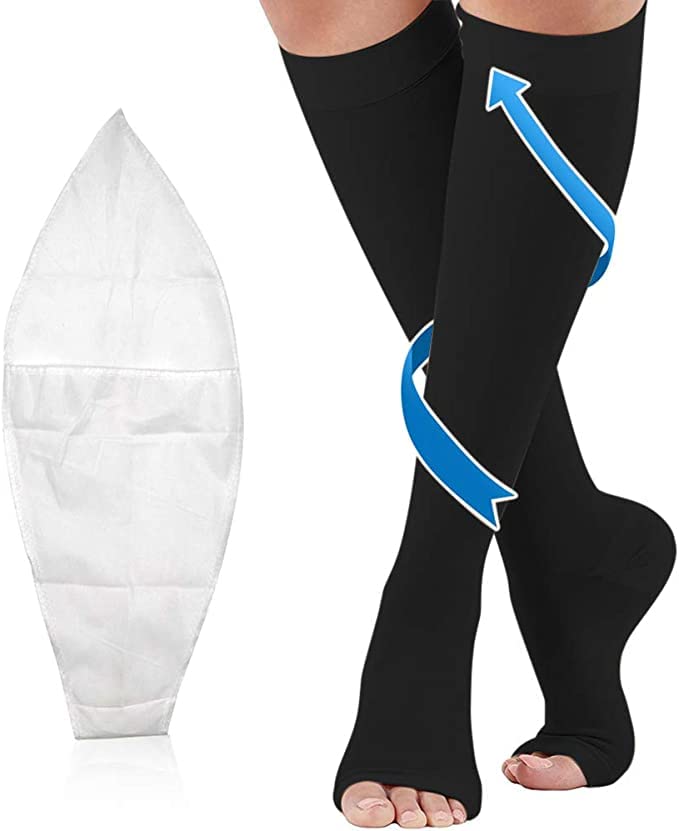 Compression Socks 20-30mmHg Open Toe with Free Auxiliary Wear Socks Sleeve Professional Care for Ankle,Varicose Veins, Calf Edema Pain Relief Suitable for Nurses Maternity Flight Travel Men Women L