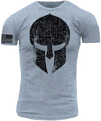 Distressed Spartan Warrior Premium Athletic Fit Heathered Indigo Storm T Shirt