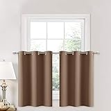 NICETOWN Short Curtains Blackout Valance - Thermal Insulated Kitchen Light Reducing Drapes for Half/Nursery Window (1 Pair, 42W by 36L + 1.2 inches Header, Cappuccino)