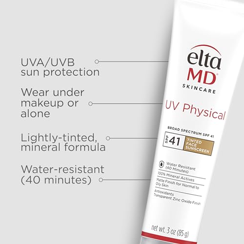 ELTAMD UV PHYSICAL TINTED MINERAL SUNSCREEN FOR FACE – SPF 41 TINTED SUNSCREEN FOR FACE, 100% MINERAL, 3.0 OZ TUBE