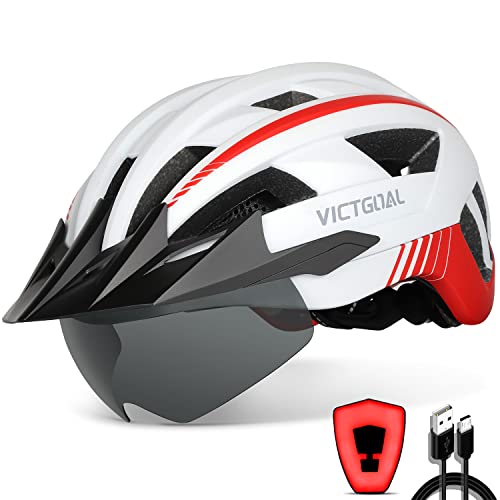 VICTGOAL Fahrradhelm Herren Damen mit Visier, USB Rücklicht, Magnetbrille