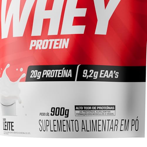 Whey Protein 100% Concentrado FTW Sabor Leite Refil 900g Suplemento Alimentar, Proteína do Soro do Leite, Alto Valor Biológico