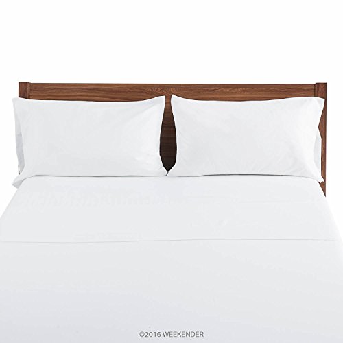 WEEKENDER 200 Thread Count Hotel Pillowcases - Set of 2 - Cotton Rich Blend - White - Queen