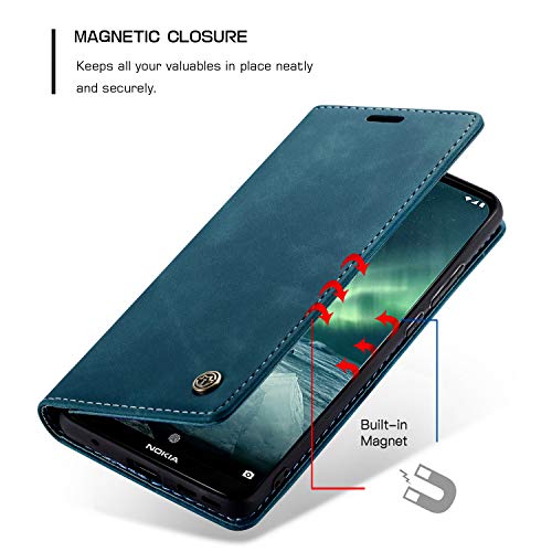 Bounceback® Nokia 7.2 Case Cover Leather Magnetic Flip Back Stand Case/Cover for Nokia 7.2 - Cool Blue
