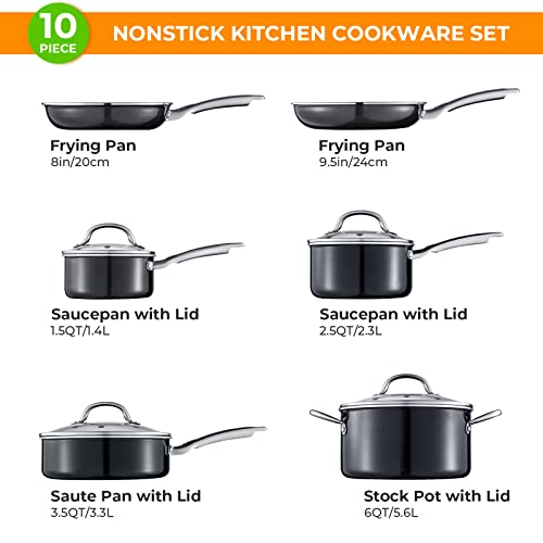 Nonstick Cookware Set 10 Piece, Induction Pots and Pans Set Non Stick, Frying Pan Set for First