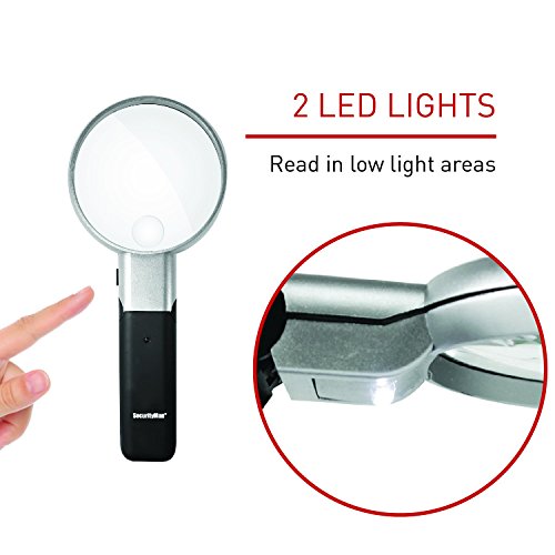 Securityman Hand Held Magnifying Glass with Light and Stand (2 Bright LEDs) 3X 5X Illuminated Magnifier Lens for Seniors, Reading, Macular Degeneration, Maps, Jewelry, Repair, Hobbies & Stamps, etc. - Thumbnail 4