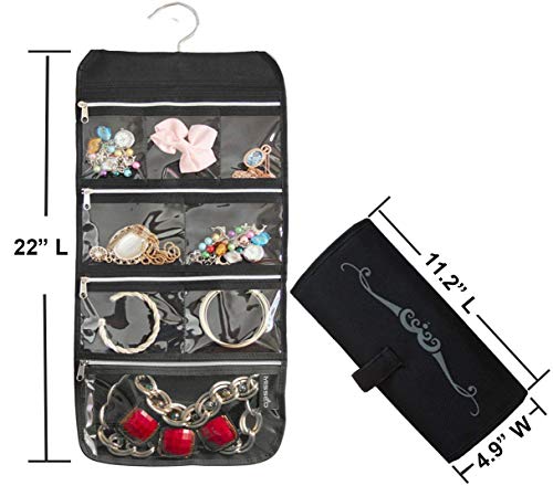 image for MISSLO 8 Zippered Pockets Travel Jewelry Roll up Organizer with Rotata