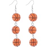 Sport Dangle Earrings Baseball Basketball Volleyball Football Rugby Earrings For Sport Lover Fans Players Statement Wooden Dangle Earring For Women Girls Lightweight Mother's Day Gifts
