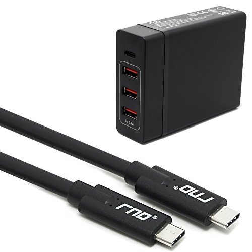 RND 72W Smart Travel Charger with One Type-C (USB-C) Port and Three USB Ports (6ft USB-C cable included) for MacBook, Google (Pixel/XL), Samsung Galaxy (S8, S8 Plus) and all Type C devices (black)