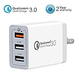 Quick Charge 3.0 Wall Charger, AOLERX 3-Port USB Foldable Plug, for iPad Tablet Phone Quick Charge Travel Adapter Android Fast Charger Compatible with Samsung, LG, HTC, iPhone & More