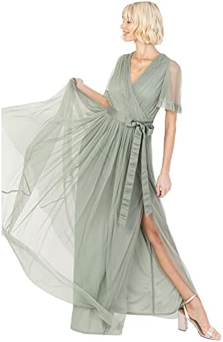 sachin and babi light blue dress Anaya with Love Ladies Maxi Dress for Women V Neckline Short Sleeve Frilly  Long Empire Waist for Wedding Guest Bridesmaid Maid of Honour Frosty Green  Size 14 price in UAE