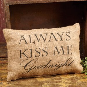 The Country House Always Kiss Me Goodnight - French Flea Market Burlap Accent Throw Pillow 12-in x 8-in