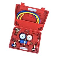 Homefami 2 Way AC Manifold Gauge Set R134a r134 R410A R404A R22 AC Repair Complete Tool Kit Compound Gauge Pressure Adjusting Screw Connection Valve Vacuum Refrigerant