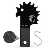 Multifunctional Latest Grill Scraper- Extra Strong Safe Durable BBQ Grill Cleaner Stainless Steel Universal Tool Long Handle with Bottle Opener Griddle Cleaner and 6mm 7mm Wrench Include S-Hook Black