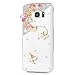 Mavis's Diary Galaxy S7 Edge Case 3D Handmade Bling Crystal Lovely Pink Gems Butterflies Cute White Butterfly Shiny Glitter Diamonds Rhinestones Full Edge Hard PC Cover for Samsung Galaxy S7 Edge