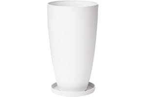 LA Jolie Muse 20 inch Round Tall Planter,Indoor/Outdoor White Planter with Drainage Holes and Trays,Modern Large Flower Pot for Front Door,Balcony and Garden Patio Deck,Pack 1