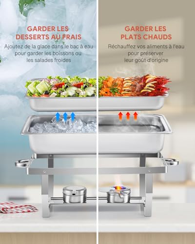 WILPREP Set of 2 Chafing Dish Buffet Buffet Buffet Warmer Stainless Steel Food Safe with Foldable Frame (2×GN1/1+4×GN1/2)