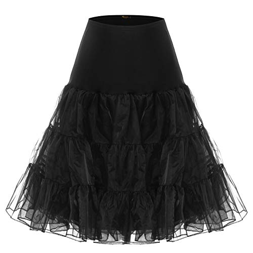 BAOMOSI Women's 50s Vintage Petticoat Skirts Crinoline Tutu Underskirts Black XL
