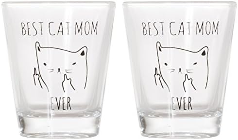 Best Cat Mom Ever - Funny Cat Gifts, Cat Shot Glass, Funny Middle Finger Cat Shotglass (2)