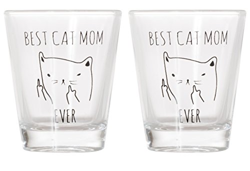 Best Cat Mom Ever - Funny Cat Gifts, Cat Shot Glass, Funny Middle Finger Cat Shotglass (2)