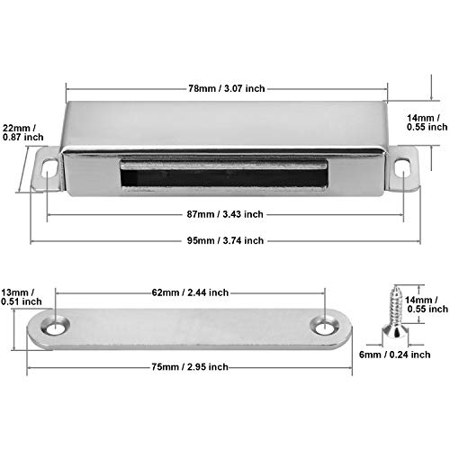 Magnetic Door Catch, Magnetic Catches for Cabinet and Closet Doors, Manufactured with 100% Premium Stainless Steel, Made with a Strong Magnet (95mm 60lbs(2 Pack))
