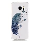 Galaxy S7 Edge Case,Vfunn [Pink Series] Slim Fit TPU Gel Anti-Scratch Good Decoration Clear Transparent Protective Case Cover for Samsung Galaxy S7 Edge w 1 Stylus (Feather)