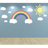 60 Second Makeover Limited Full Colour Pastel Rainbow Clouds and Sun Wall Sticker Decal Set Nursery Baby Room Playroom