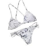 2 Pcs Marble Print Cross Back Top Bottom Double Side Swim Wear Women Bikini Sets