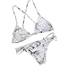 DaiLiWei 2 Pcs Marble Print Cross Back Top Bottom Double Side Swim Wear Women Bikini Sets, White, Large