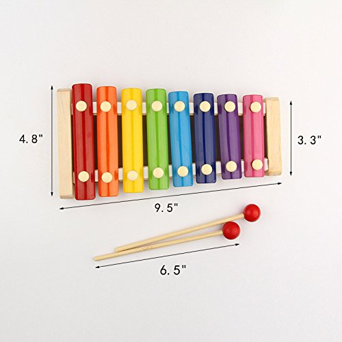 Wooden Xylophone for Kids, OMGOD Colorful 8 Tones Hand Knock Glockenspiel Metal Keys Best Birthday Gift Idea for your Mini Musicians, Perfectly Musical Toy Tuned Instrument for Toddlers Girl Boy Child - Thumbnail 3