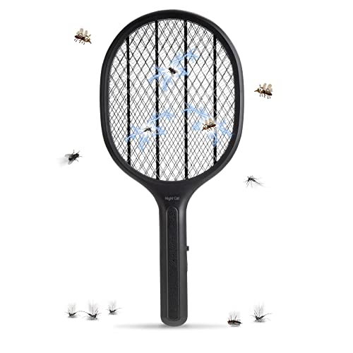 Night Cat Electric Fly Swatter Racket Bug Zapper Indoor Mosquito Killer USB Rechargeable Lightweight Double Layers Protection