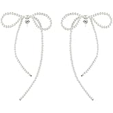 Voaino 925 Sterling Silver Long Pearl Bow Dangle Earrings for Women, Bow Earrings Elegant Wedding Jewelry, Lightweight Pearl Earrings, Gift for Her