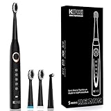 Sonic Electric Toothbrush for Adults, 5 Optional Brushing Modes with Build in Timer of 2 Minutes, USB Fast Charging,Waterproof Sonic Toothbrush with 3 Replacement Heads by KIPOZI(Black)