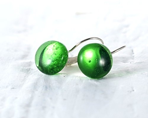 Irish Whiskey Drop Earrings - Recycled Jameson Bottle - Emerald Green Glossy Clear Finish