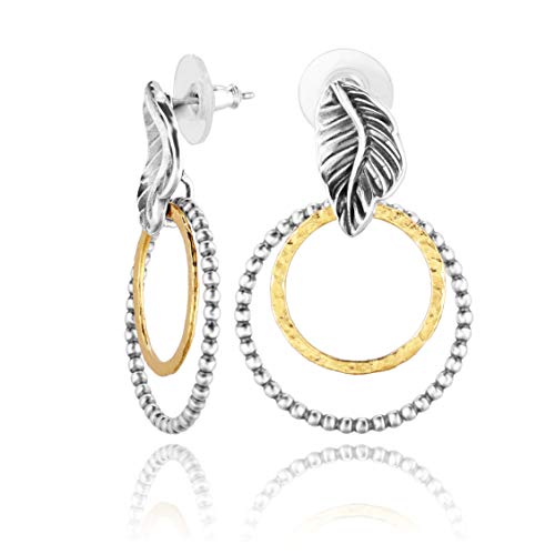 PZ Paz Creations 925 Sterling Silver Double Hoop Stud Earrings (Gold-Plated-Silver)