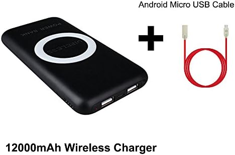 5V 2A 12000mAh Wireless Charger QI Battery Pack MOPO Portable Power Bank Charger QI Wireless Charging Pad For iPhone 8 8 plus Iphone X, Samsung Galaxy S8 S8+ Note 8 and More (Black+Cable)